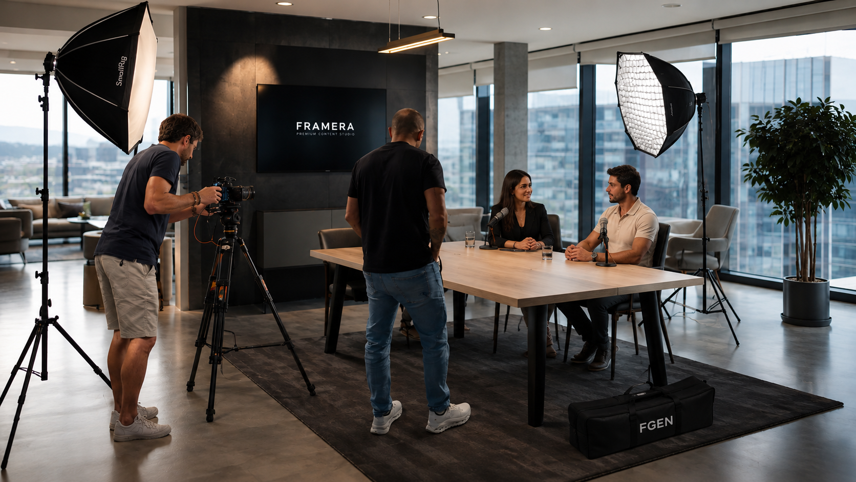 Equipa FRAMERA a produzir conteúdo no espaço de uma empresa